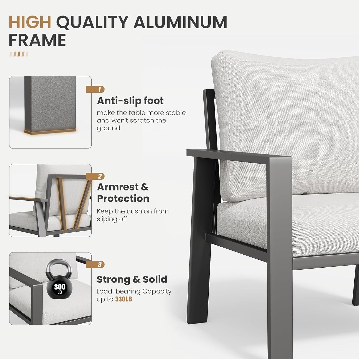 Aluminum Outdoor Furniture Sets with Cushions 5-Piece Sectional Patio Conversation Sofa Set with Coffee Table for Garden, Lawn, Backyard,Deck-1