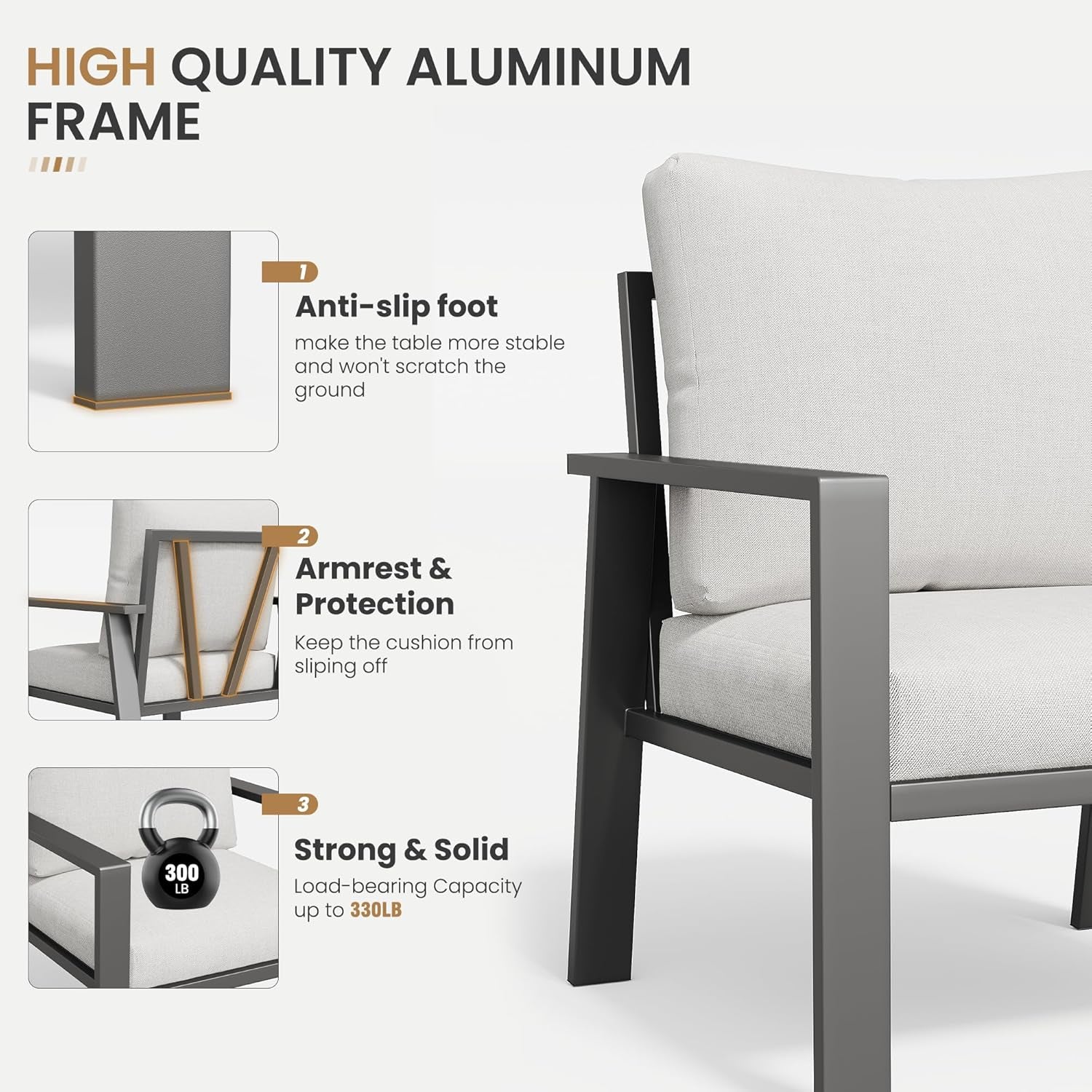 Aluminum Outdoor Furniture Sets with Cushions 5-Piece Sectional Patio Conversation Sofa Set with Coffee Table for Garden, Lawn, Backyard,Deck-1