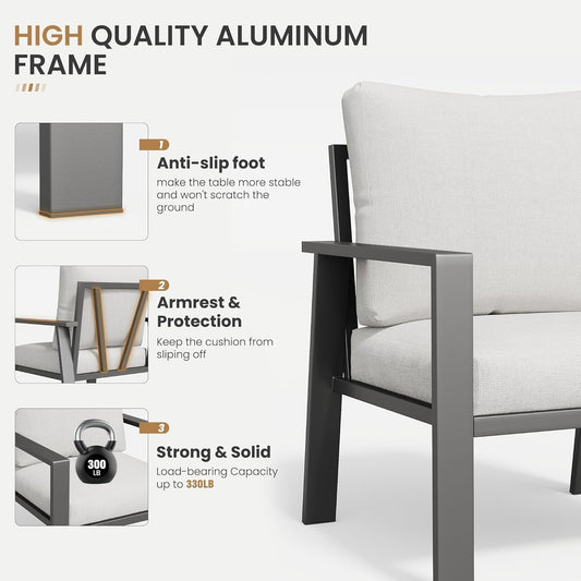 Aluminum Outdoor Furniture Sets with Cushions 5-Piece Sectional Patio Conversation Sofa Set with Coffee Table for Garden, Lawn, Backyard,Deck-1