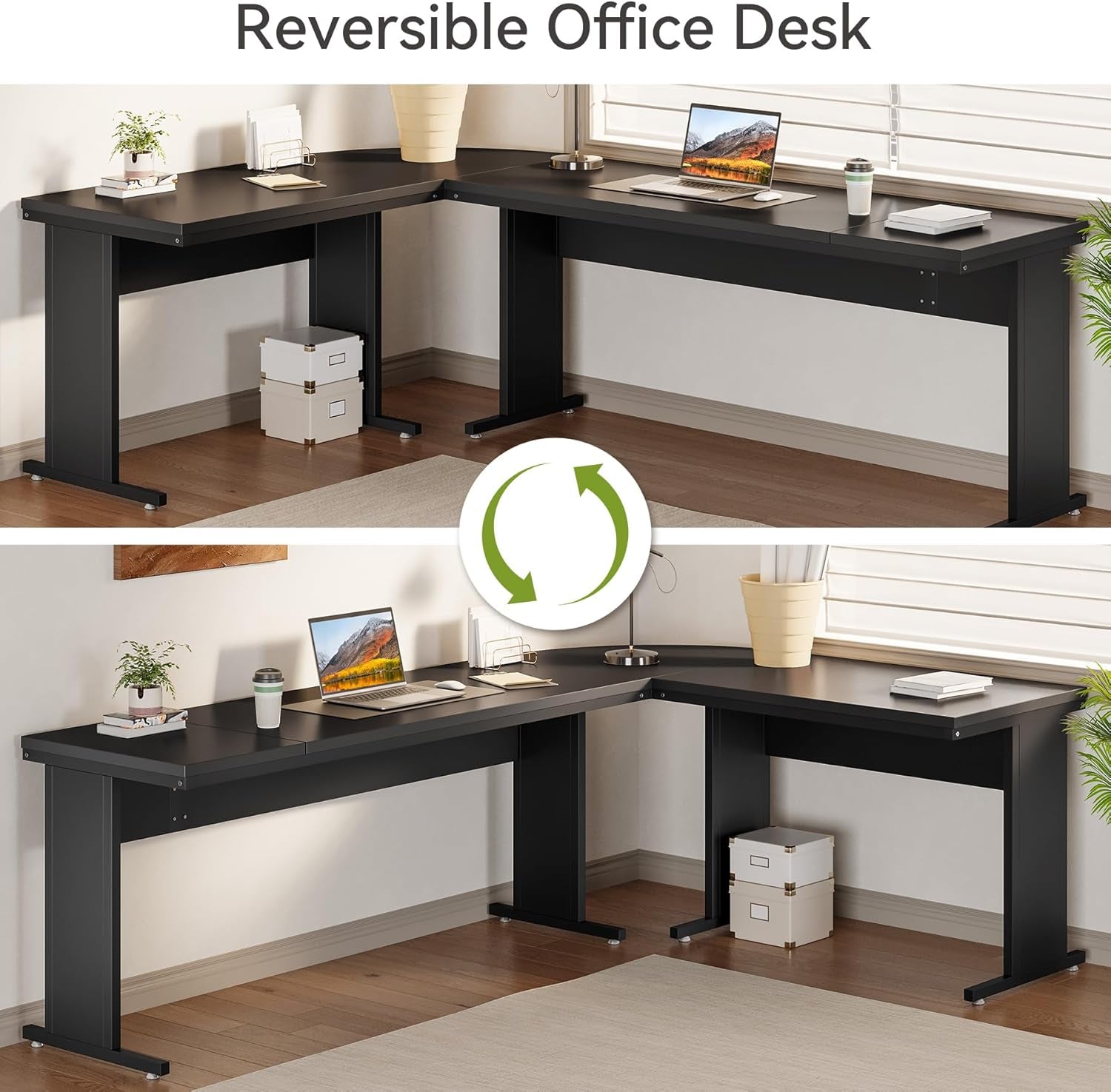 82.67" Long Executive Desk Large L-Shaped Computer Office Desk with 3-Drawer Mobile File Cabinet, Industrial Business Furniture Desk Workstation for Home Office, Black-3