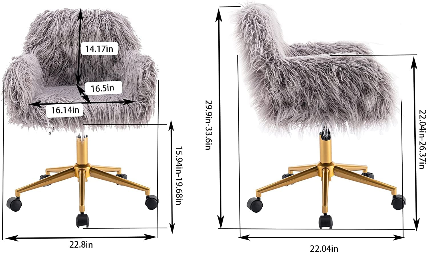 Gray Faux Fur Swivel Chair for Home Office-2