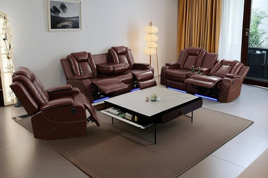 Luxury Living Room Furniture Sets Power Recliner Sectional Sofa Recliner Couch Set Recliner Leather Couch and Recliner Set Loveseat Chair for House/Office/Theater Seating(A-Brown)-0
