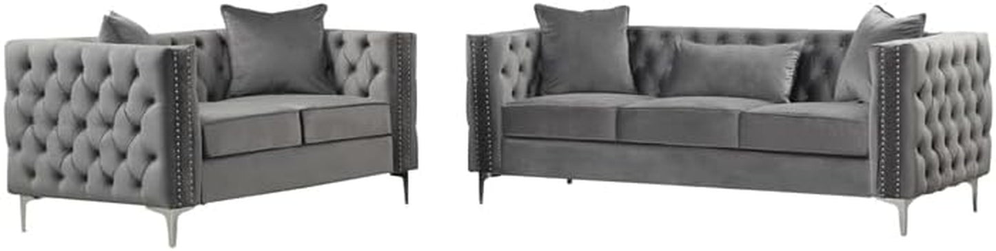 Modern Velvet Fabric Sofa and Loveseat Living Room Set -Gray-1