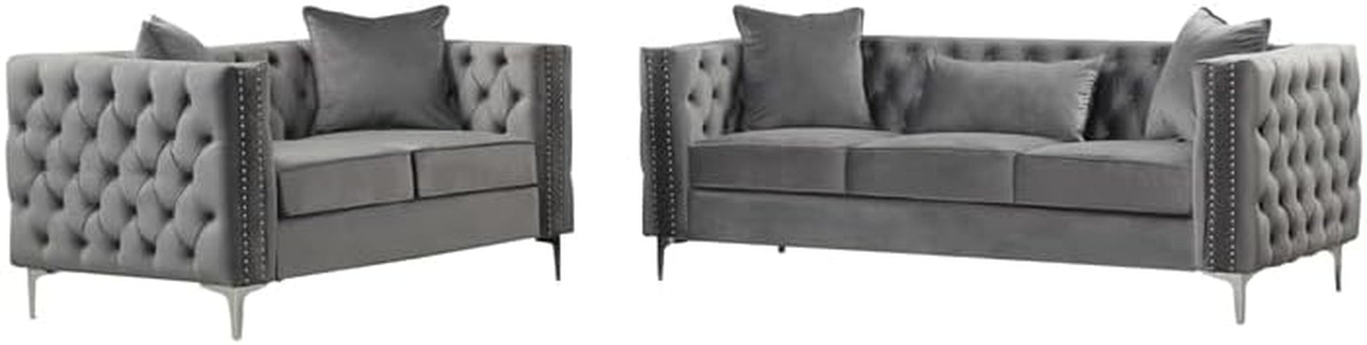 Modern Velvet Fabric Sofa and Loveseat Living Room Set -Gray-1