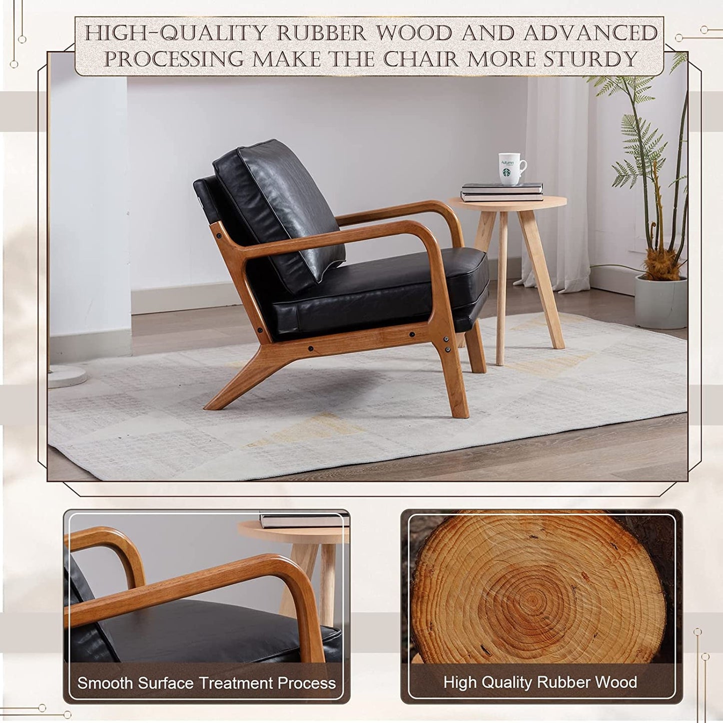 Modern Black Accent Chair with Thick Cushion-4