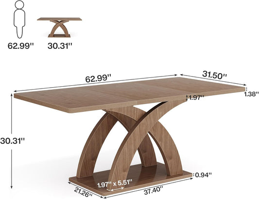 Dining Table for 4-6 People, 63" L X 31.5" W Modern Rectangular Kitchen Table with Thick Wooden Pedestal Base, Wood Dinner Table Dining Room Table-1