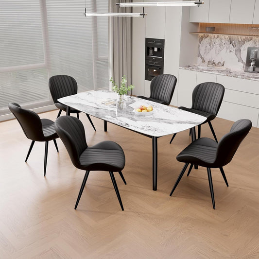Dining Chairs Set of 6, Modern Dining Room Chairs Comfy Backrest Thick Upholstered Kitchen Chairs 19IN Height with Metal Legs Black-0