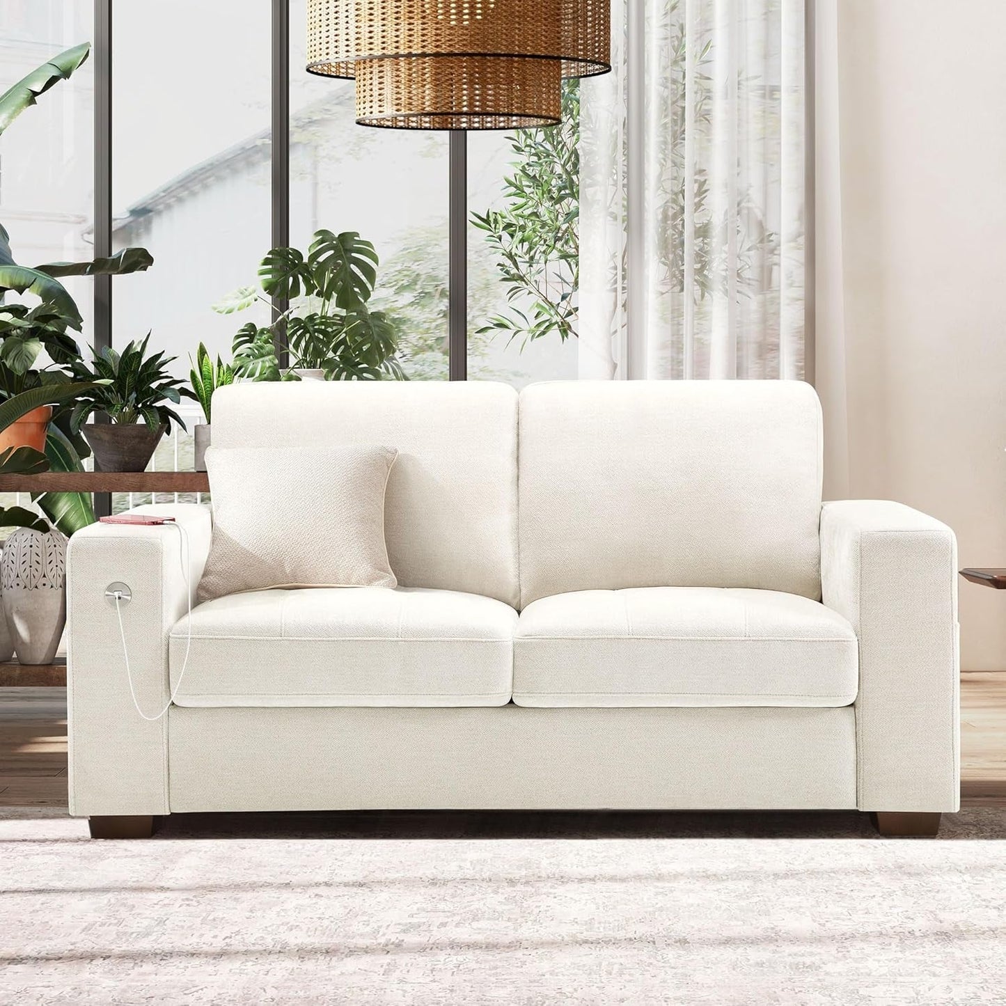 70" Beige Loveseat with USB & Type-C-0