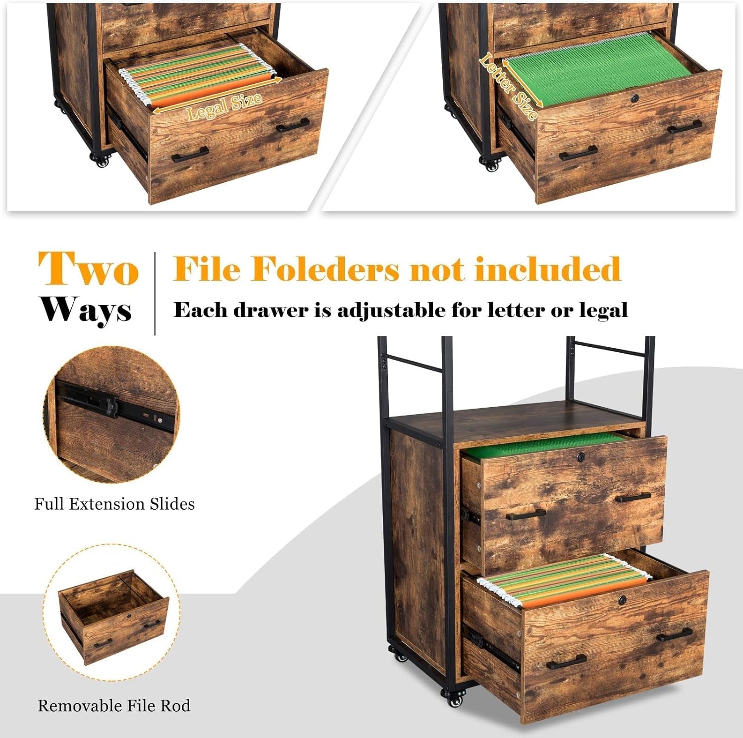 Brown Wooden File Cabinet, 2 Drawers, Lock-3