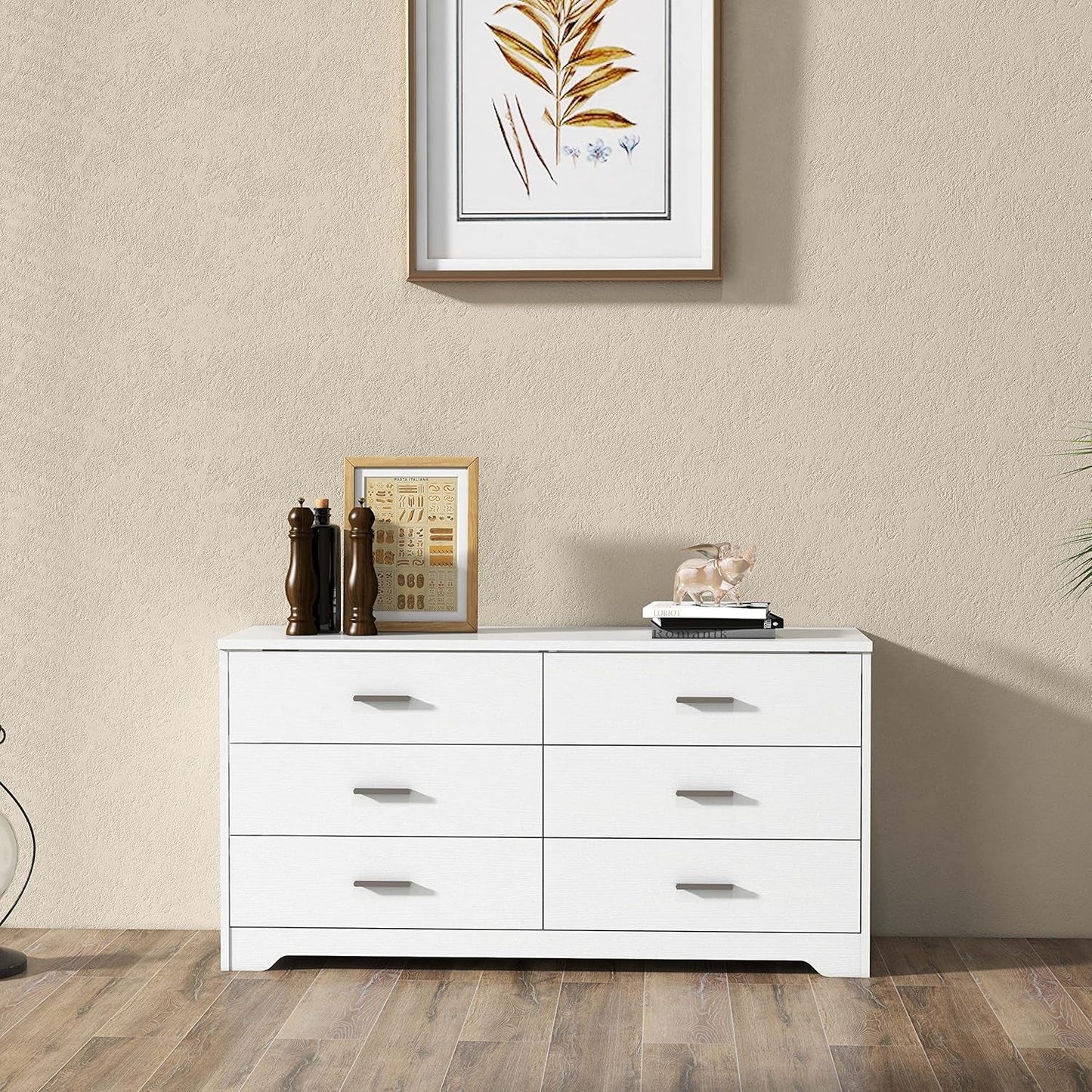 Dresser for Bedroom with 5/6 Drawers, Wooden Chest of Drawers, Storage Organizer Unit Dressers for Bedroom, Living Room, Hallway, Nursery (White, 6 Drawer)-4