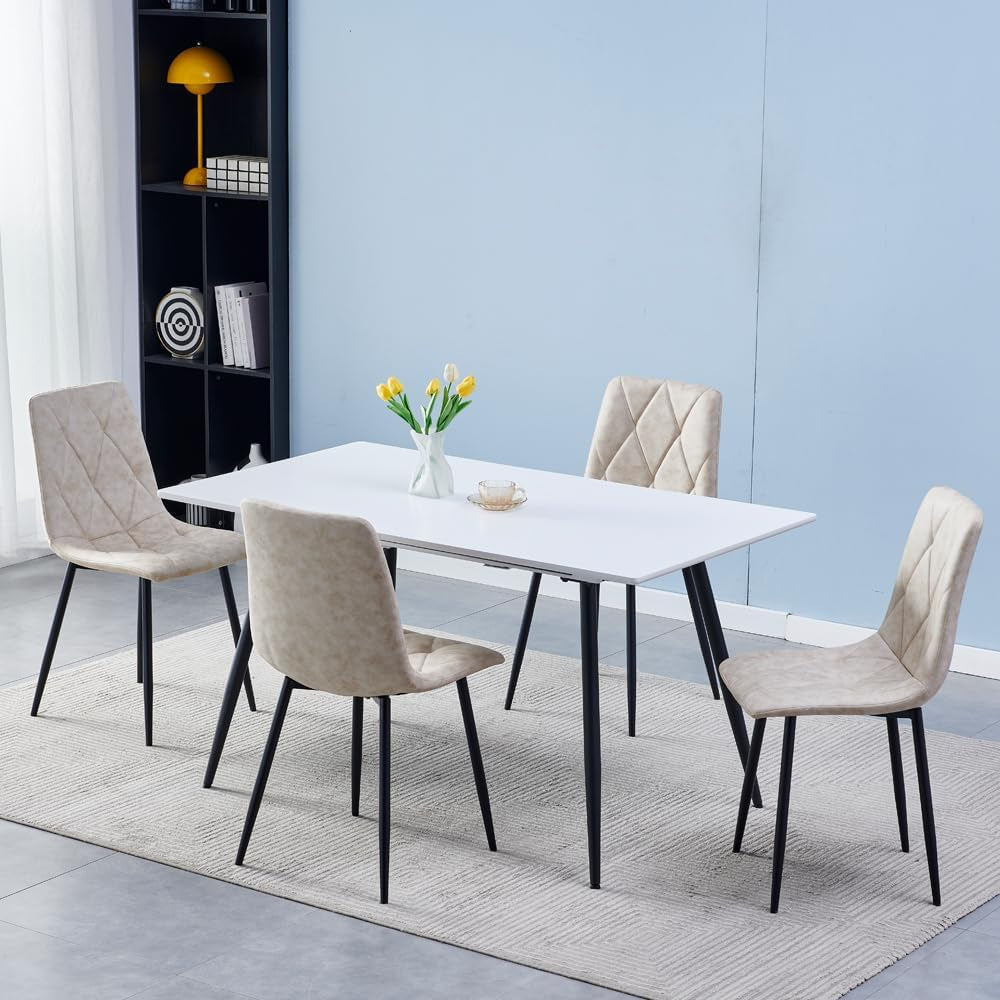 4 Set of Dining Chairs, Metal Frame Dining Chair for Kitchen Room,Technology Cloth Seat Chair for Living Room, Bedroom(Beige)-2