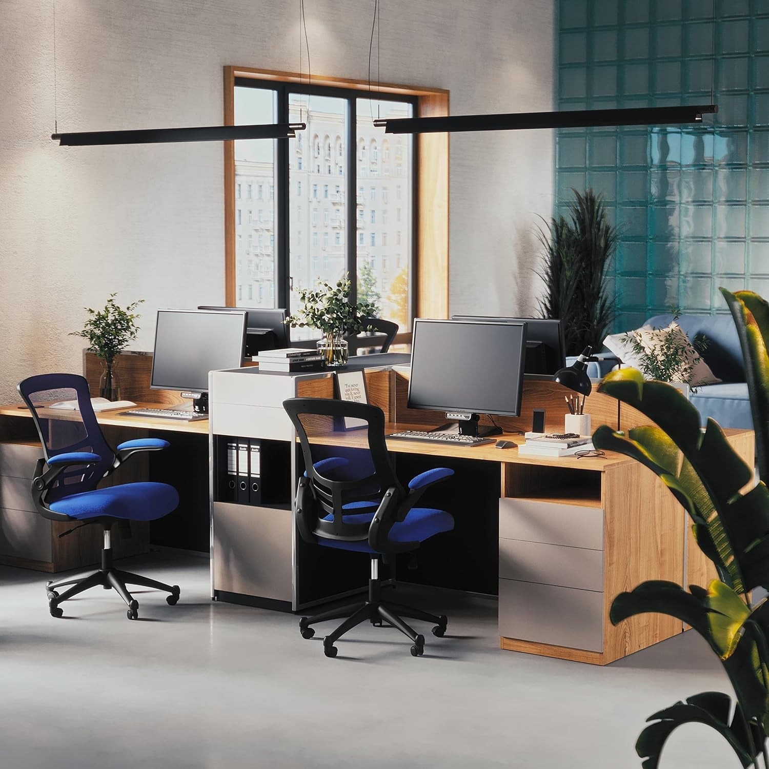 Kelista Mid-Back Blue Mesh Swivel Ergonomic Task Office Chair with Flip-Up Arms-4