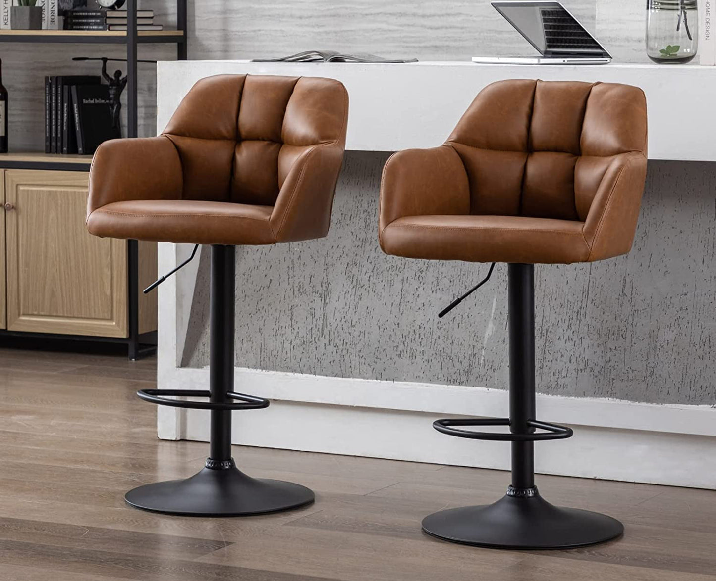 Modern Swivel Bar Stools Leather with Back and Arms-2