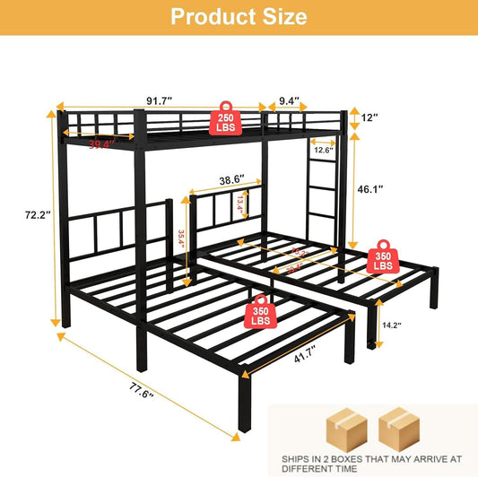 Twin over Twin & Bunk Beds for 3, Triple Bunk Bed for 3 with Guardrails, Ladder & Upper-Bed Platform, for Children, Teens, Adults, No Box Spring Needed (Detachable Triple Bunk Bed)-1