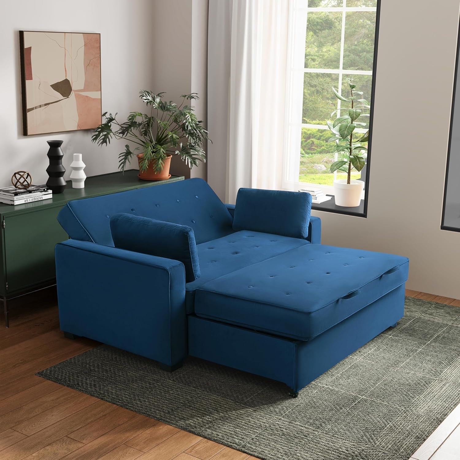 Ainsley Full Size Convertible Loveseat, Navy Blue-4