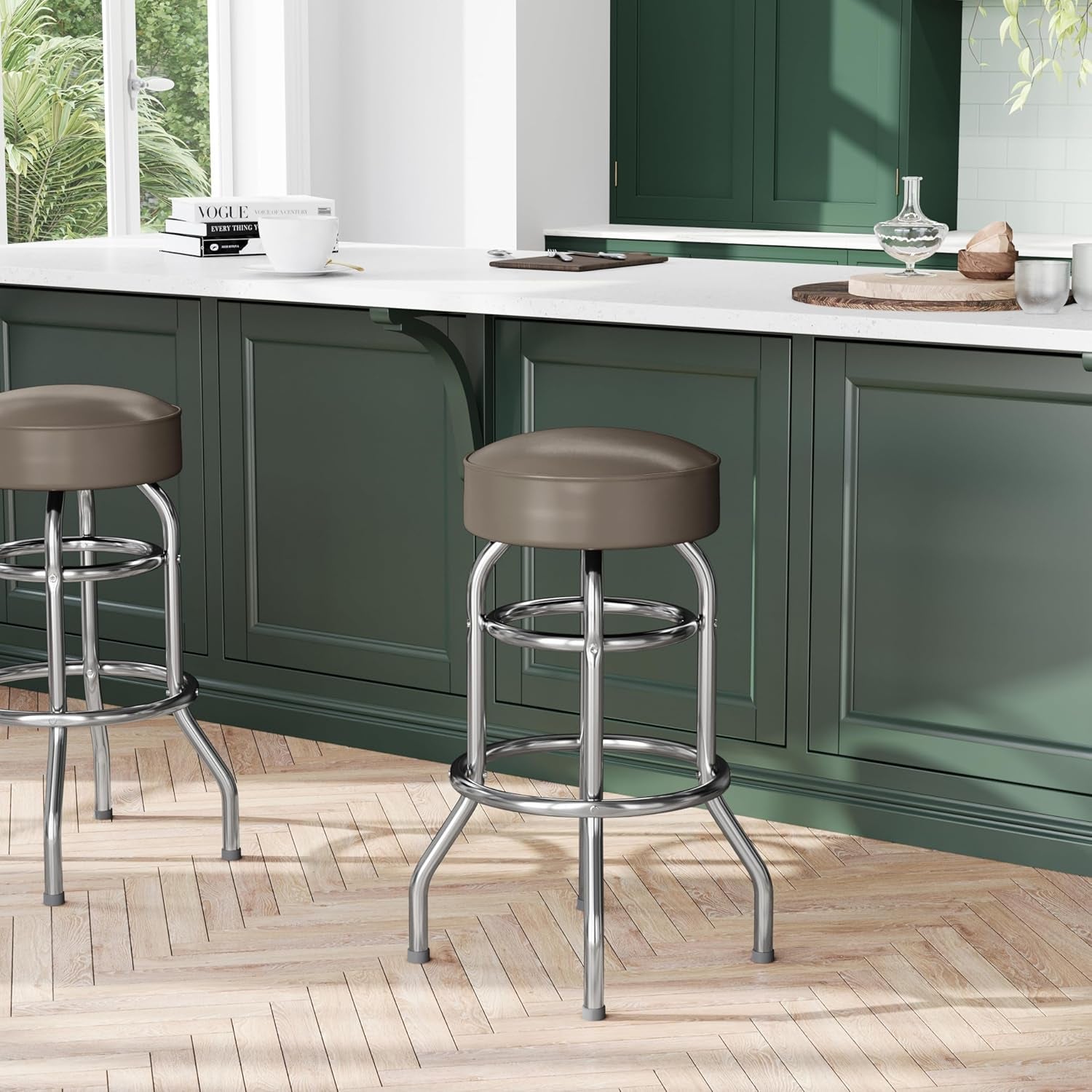 Bruno 2 Pack Double Ring Chrome Barstool with Beige Seat-1