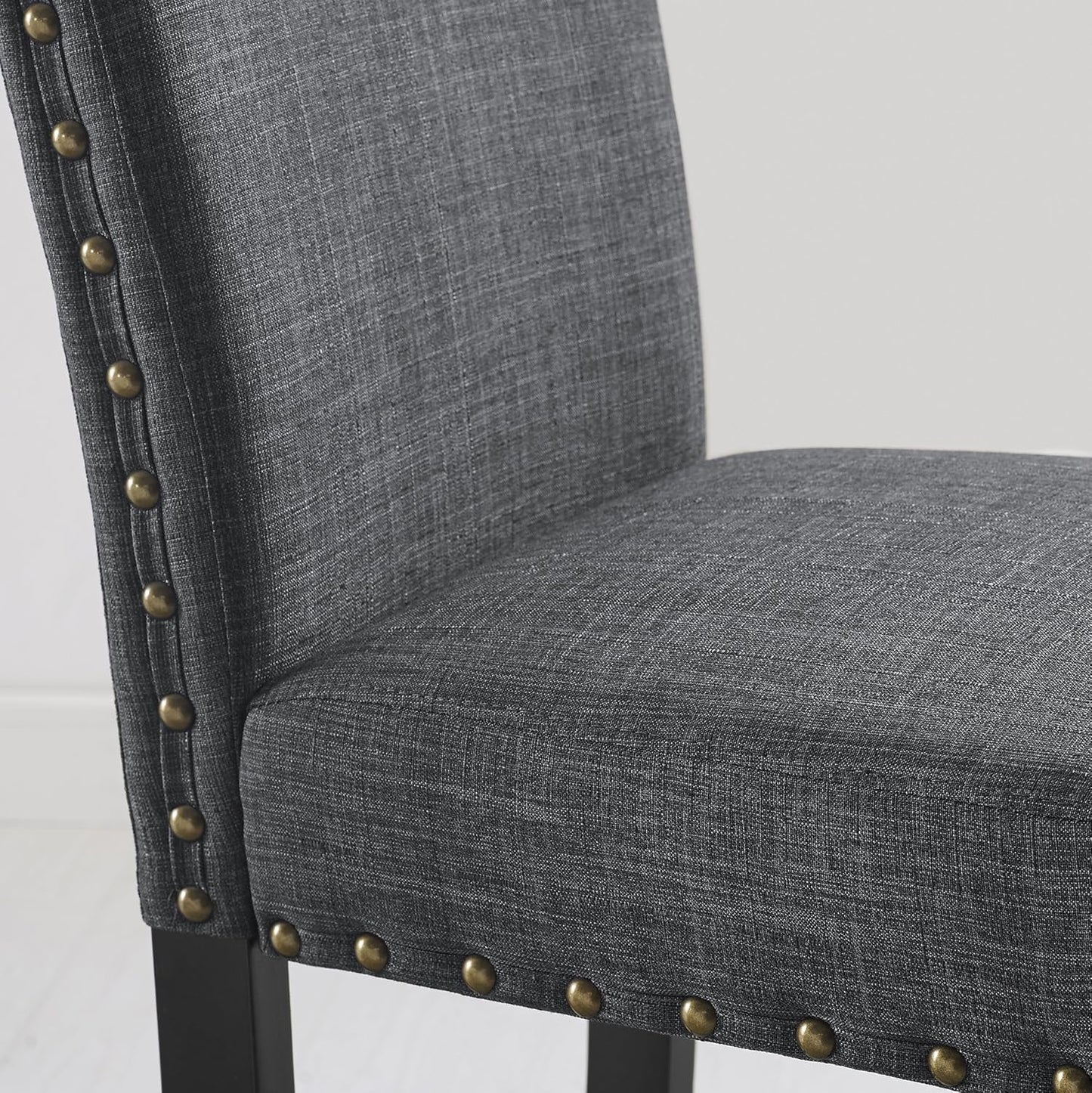 Biony Gray Fabric Dining Chairs with Nailhead Trim, Pack of 2-1