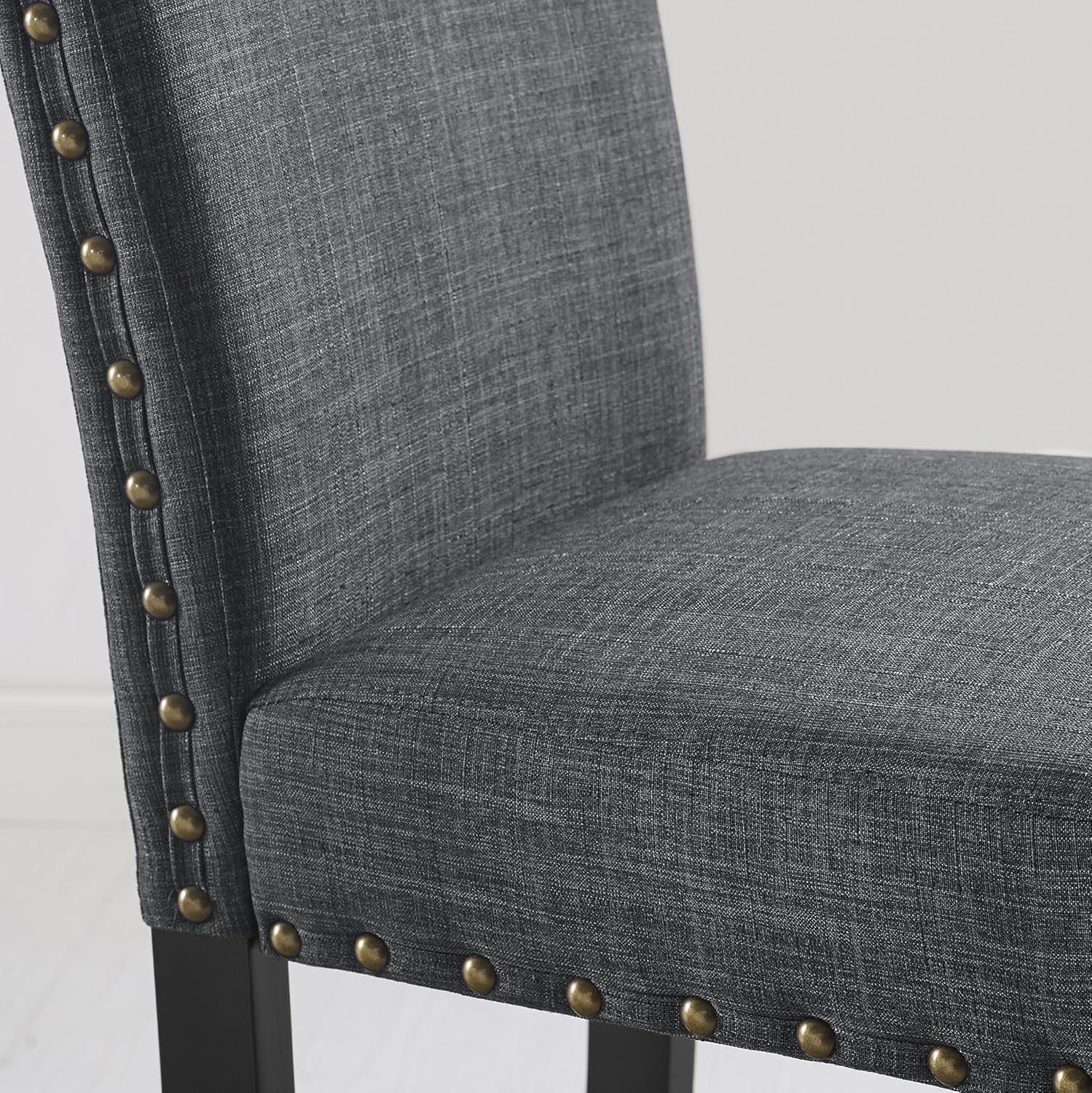 Biony Gray Fabric Dining Chairs with Nailhead Trim, Pack of 2-1