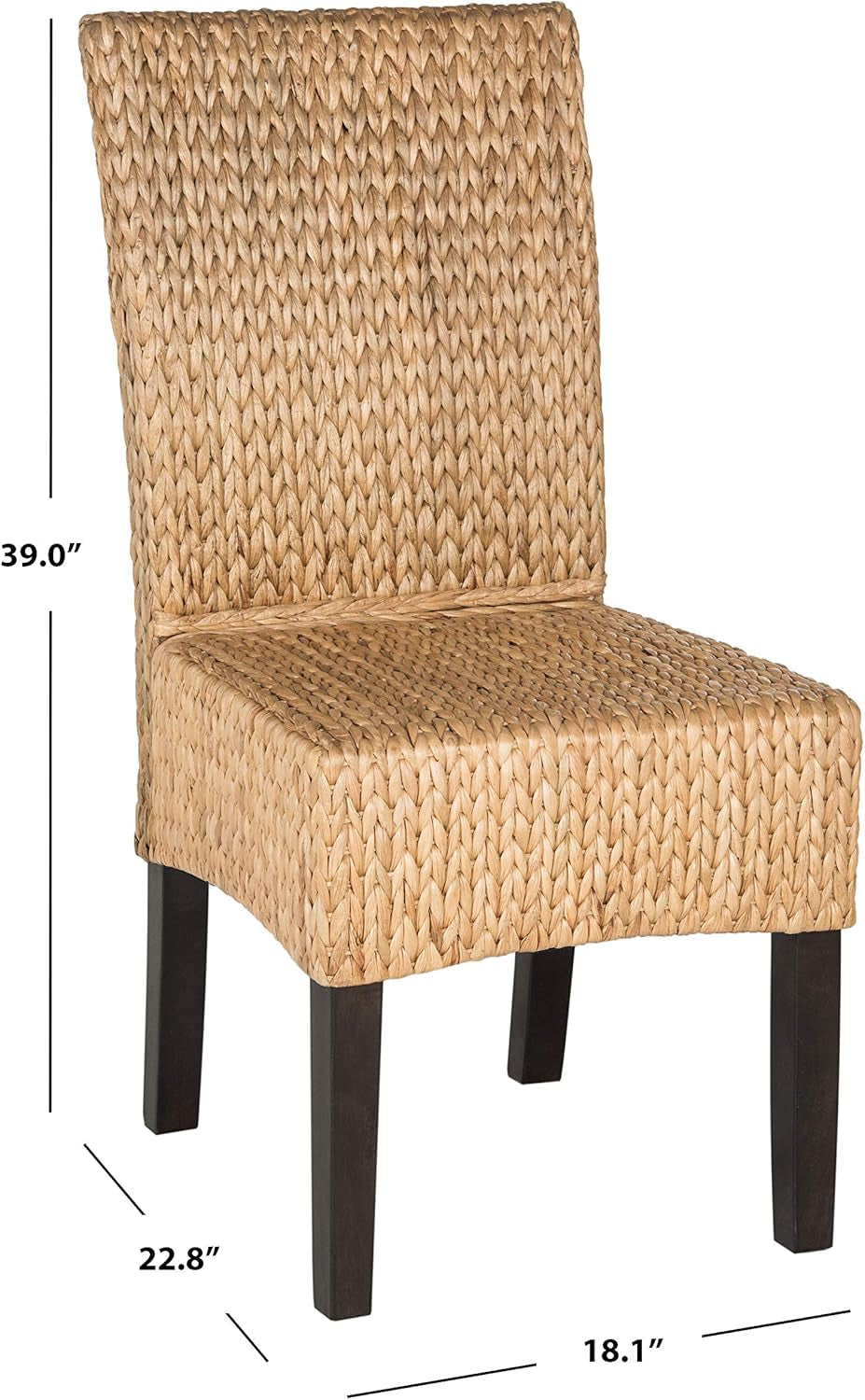 Home Collection Luz Natural Wicker Dining Chair (Set of 2), 18"-2