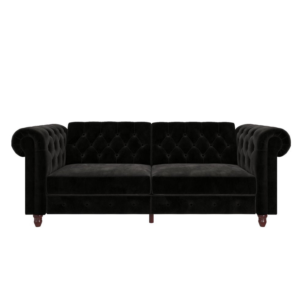 Black Velvet Chesterfield Coil Sofa Futon-4