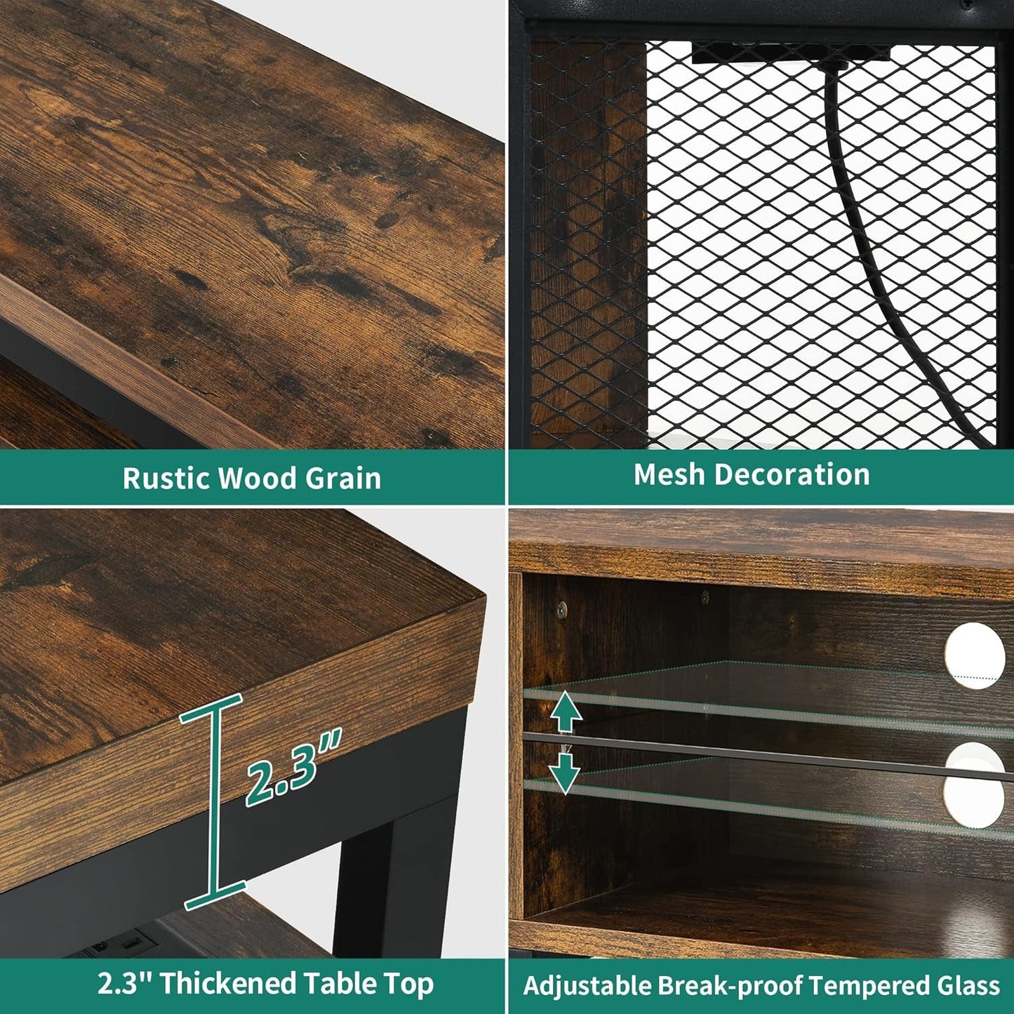 LED Television Stands W/Power Outlets for 70/65 Inch, Modern Industrial TV Stand, Entertainment Center W/Open Storage, Entertainment Center for 360Lbs for Living Room, Retro Brown-3