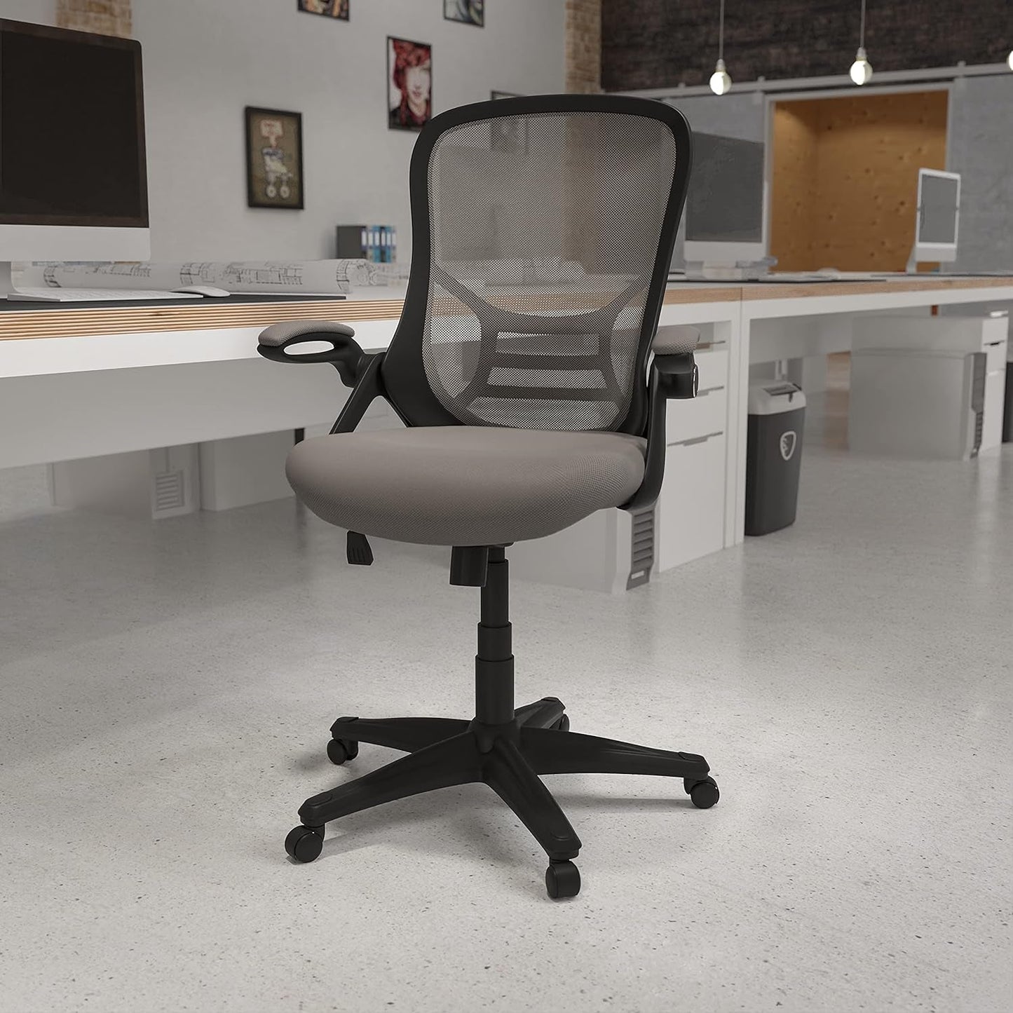 Porter High-Back Swivel Office Chair with Adjustable Lumbar Support and Seat Height, Ergonomic Mesh Desk Chair with Flip-Up Armrests, Gray/Black-1