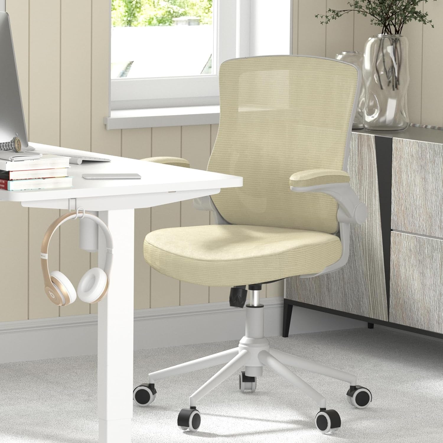 Office Chair, High Back Desk Chair Adjustable Height and Ergonomic Design Home Office Computer Chair Executive Lumbar Support Padded Flip-Up Armrest Swivel Task Chair-2