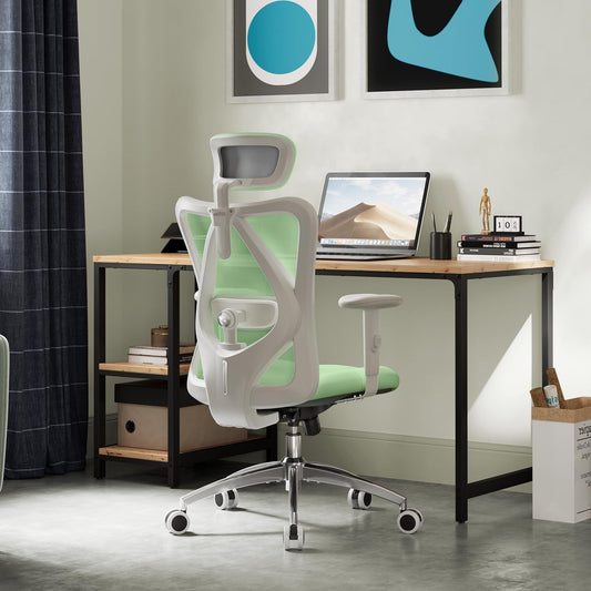 M18 Ergonomic Office Chair, Computer Desk Chair with Adjustable Headrest and Lumbar Support, High Back Executive Swivel Chair for Home Office (Light Green)-0