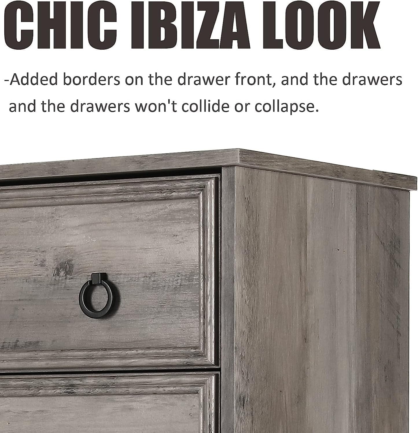 Gray Wash Tall Dresser with 6 Drawers for Bedroom Storage-3