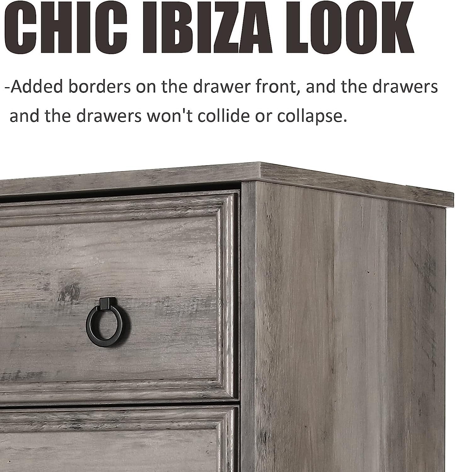 Gray Wash Tall Dresser with 6 Drawers for Bedroom Storage-3