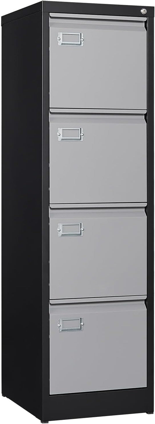 4 Drawer File Cabinet, Vertical Filing Cabinets with Lock, Metal File Cabinets for Home Office, Anti-Tip 4 Storage Drawers for Letter/Legal/A4/F4 Size (Assemble Required, Black)-0