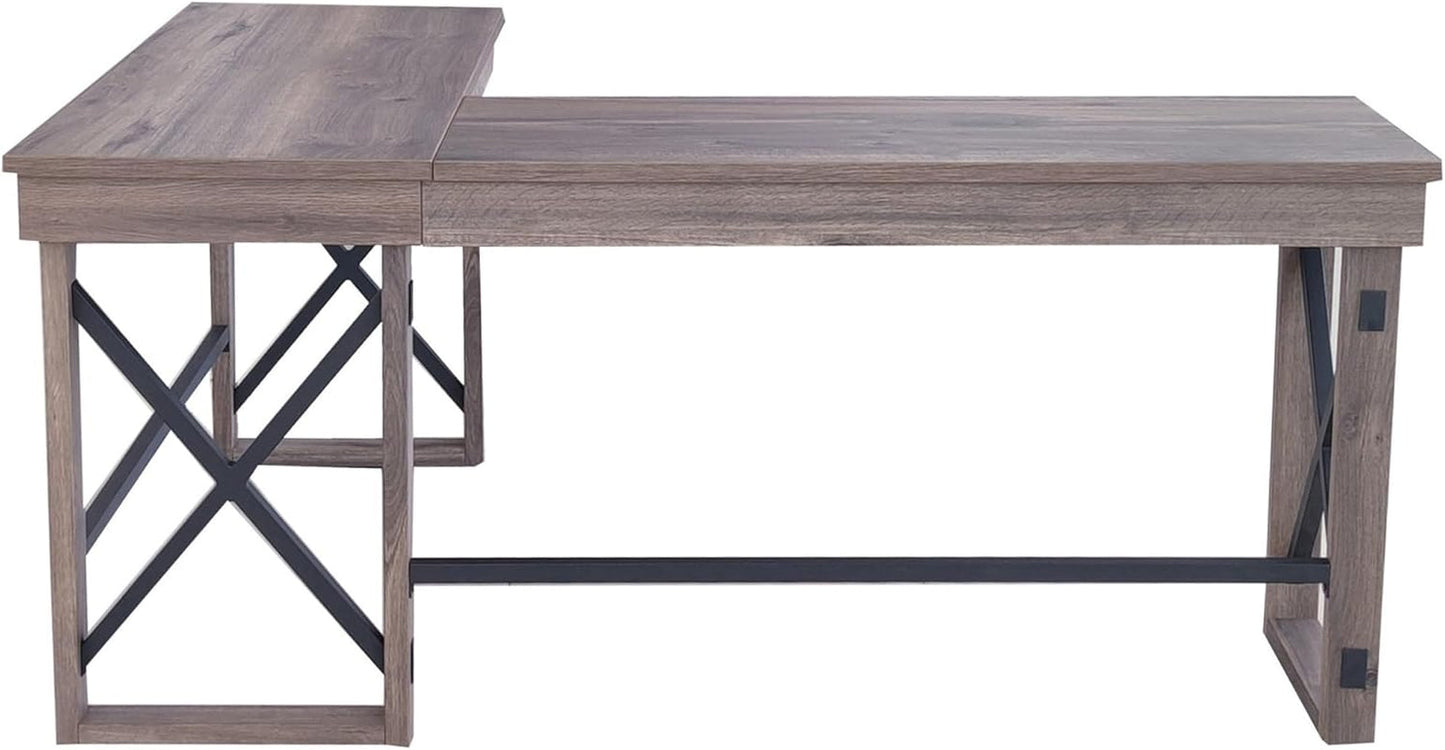LYS L-Shaped Industrial Desk - Gray Oak Top - 29.50" Height X 67" Width X 52.13" Depth-4