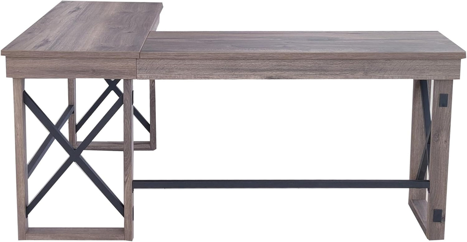 LYS L-Shaped Industrial Desk - Gray Oak Top - 29.50" Height X 67" Width X 52.13" Depth-4