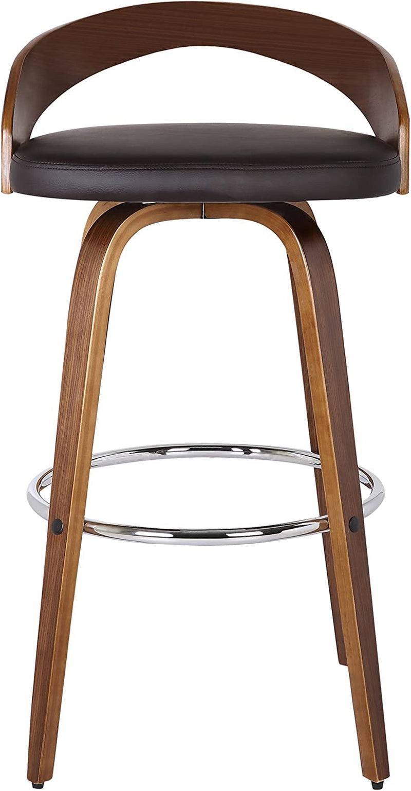 Sonia Barstool with Polyurethane Upholstery, 26″H, Walnut/Brown-4