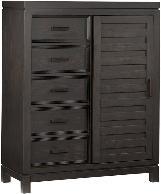 Manchester Premium Soft Close 5-Drawer Chifferobe with Adjustable Shelves and Hanging Rod, Smooth Black Iron Finish-0