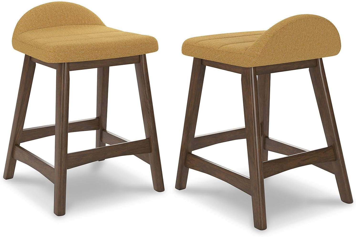Lyncott Contemporary 28.5" Counter Height Upholstered Bar Stool with Foam Cushion, 2 Count, Mustard & Brown-2