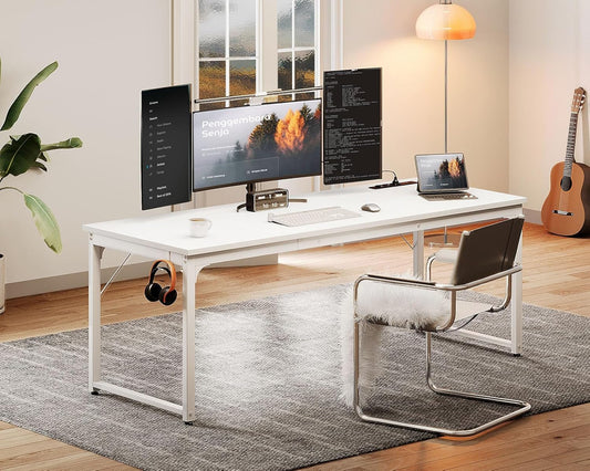 71" White Computer Desk with USB Ports-0