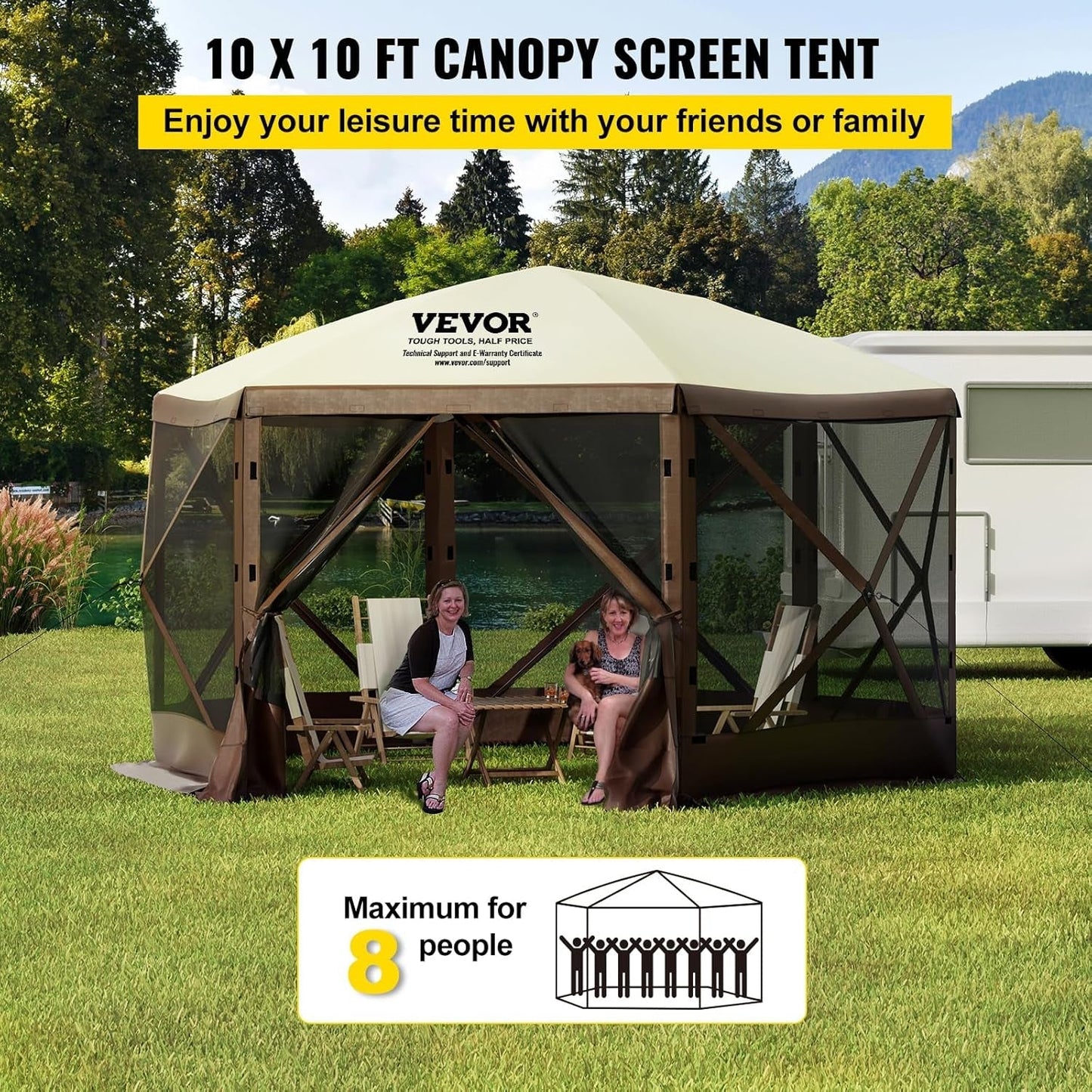12x12 Brown Beige 6-Sided Pop-Up Screen Tent-1