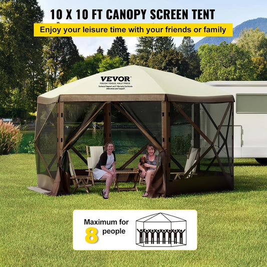 12x12 Brown Beige 6-Sided Pop-Up Screen Tent-1