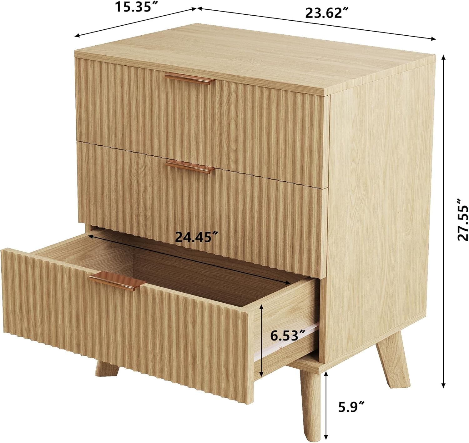 Fluted 3 Drawer Dressers, Modern Closet Dressers Chest of Drawers, Wood Storage Dresser Chest of Drawers Organizer for Bedroom Living Room Hallway Closet,Natural, 2 Sets-1