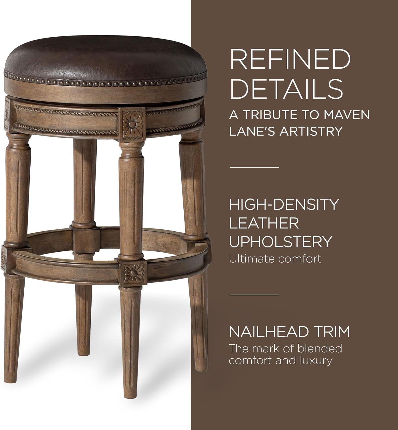 Pullman 31 Inch Tall Bar Height Upholstered Backless Barstool in Walnut Finish with Marksman Saddle Vegan Leather Cushion Seat-3