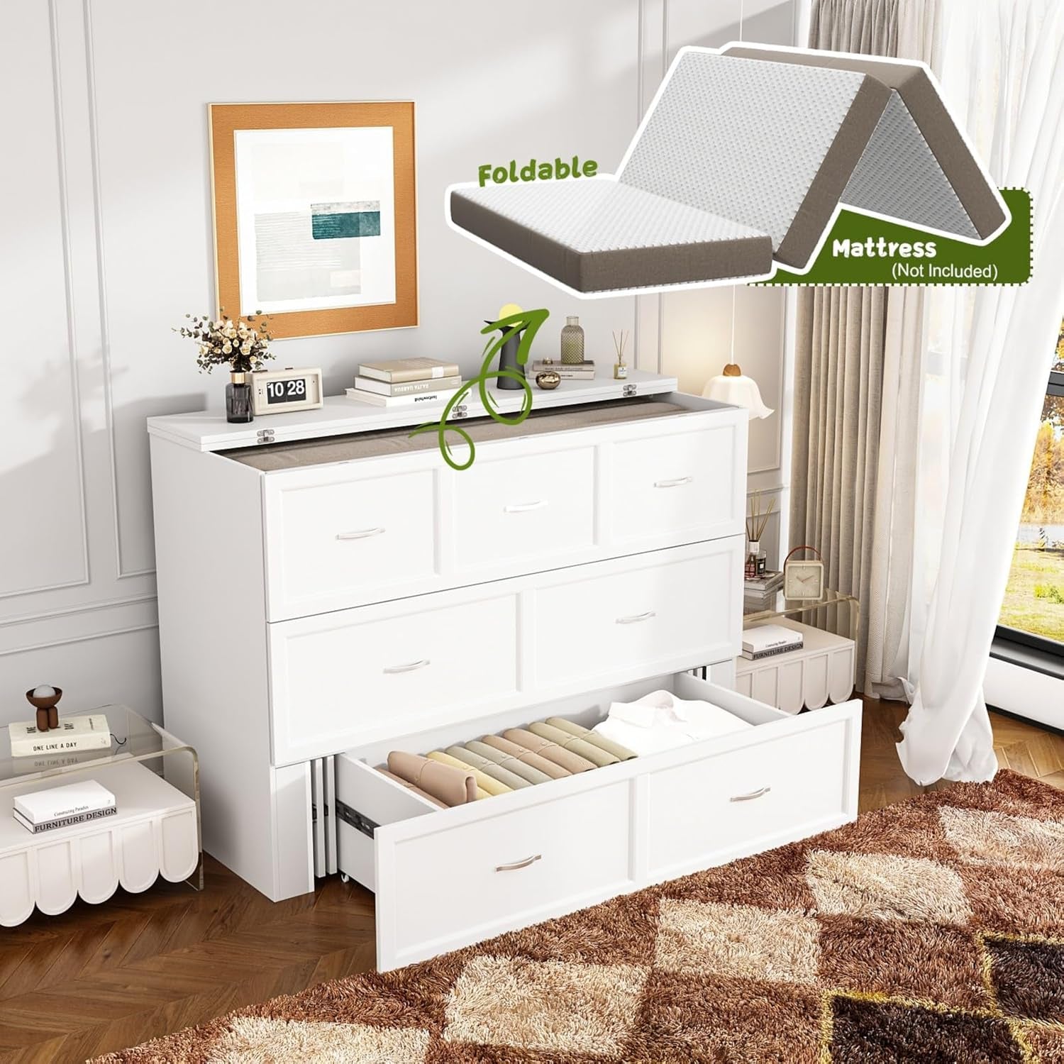 Full Size Murphy Bed with Charging Station and Drawer-2