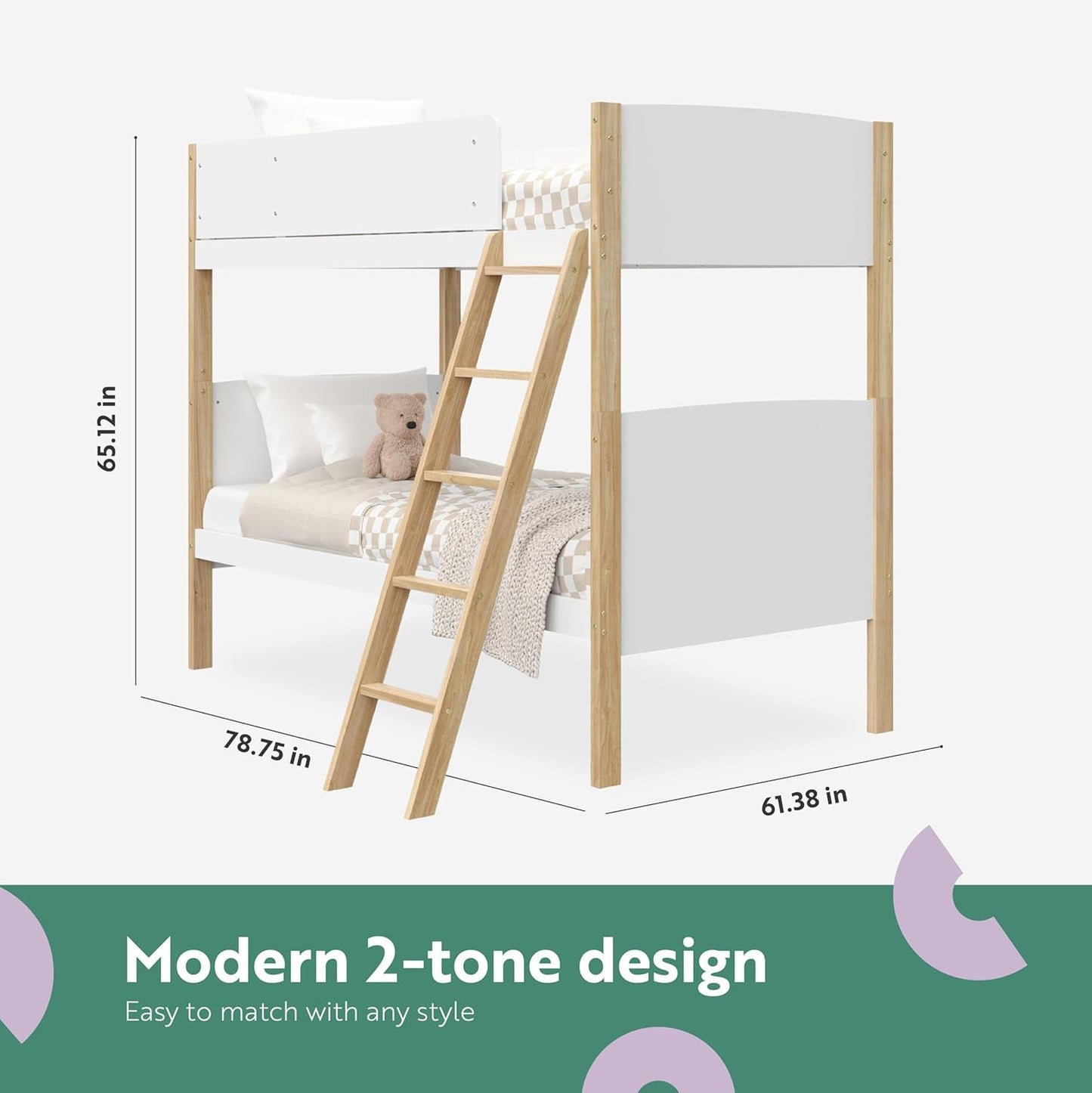Next Delray Twin-Over-Twin Convertible Bunk Bed (White with Natural) – Modern, Stylish, 2-Tone Bunk Bed for Kids Bedroom-2