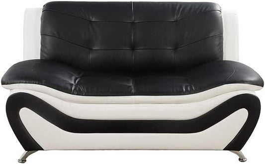 Contemporary Living Room Furniture Set, Faux Leather Sofa Set for Living Room/House/Bedroom/Office/Apartment (White/Black, Loveseat), F45&F46-0
