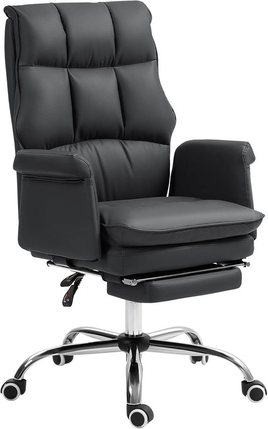 Executive Office Chair, PU Leather Ergonomic Office Desk Chair with Footrest, Reclining and Swivel Chair, Black-0
