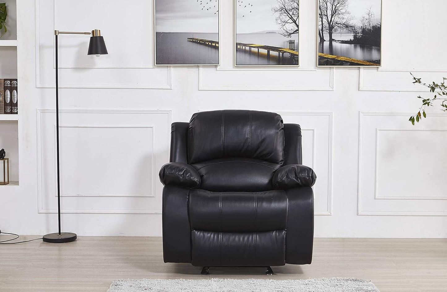 3PC Bonded Leather Reclining Sofa Chair Set Living Room Set Sofa Loveseat Glider Chair 8018 Multiple Colors (Black)-3