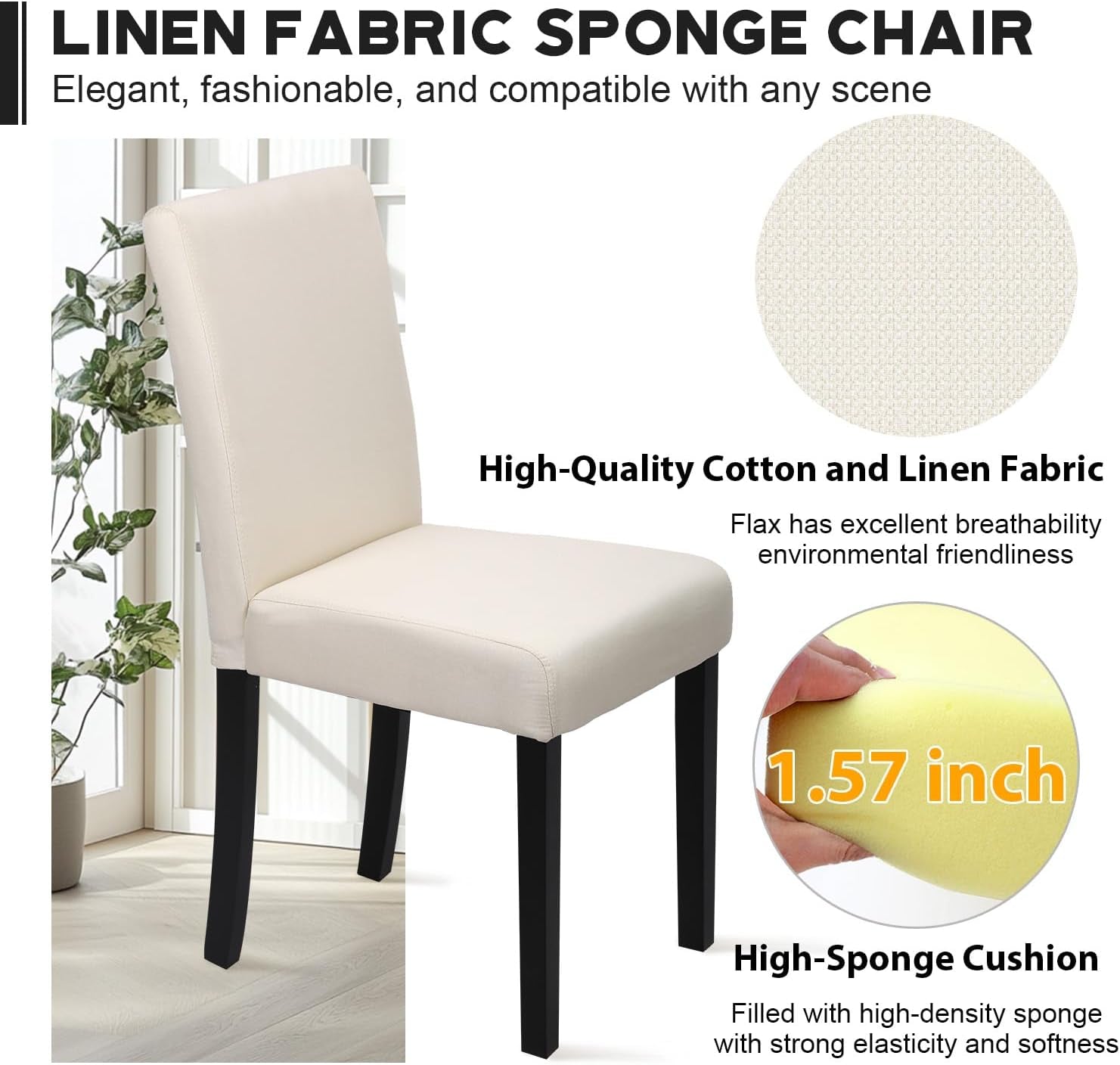 Dining Chairs Set of 4,Dining Room Chairs Elegant Design Modern Fabric Upholstered Dining Chairs,Beige-3