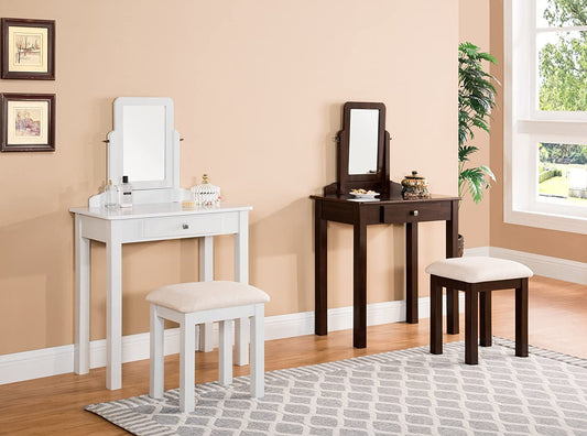 Transitional Vanity Set with Mirror, Stool (Espresso)-0