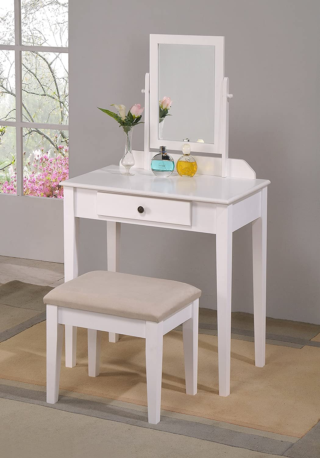 White Vanity Table and Stool Set-1
