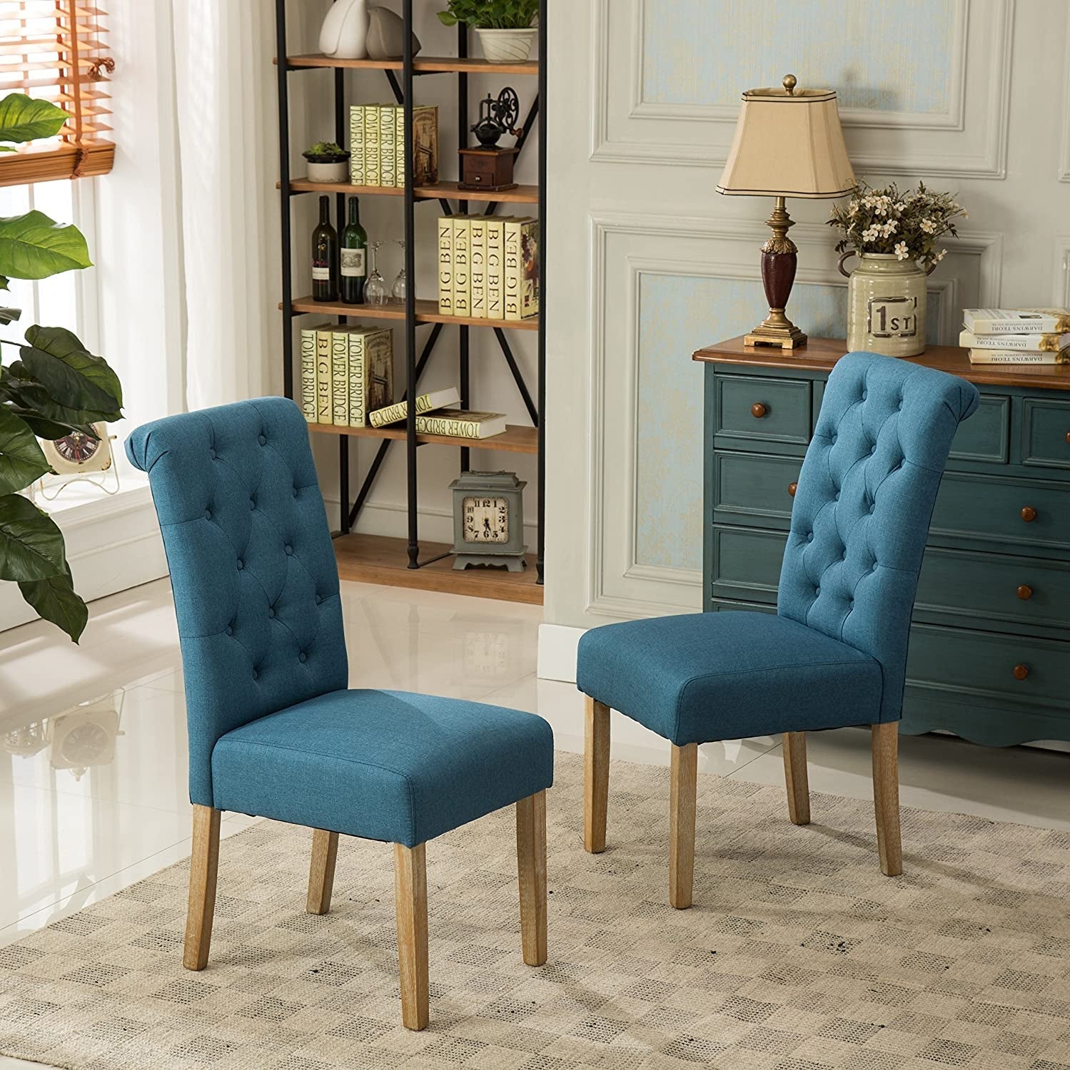Blue Tufted Parsons Dining Chairs-0